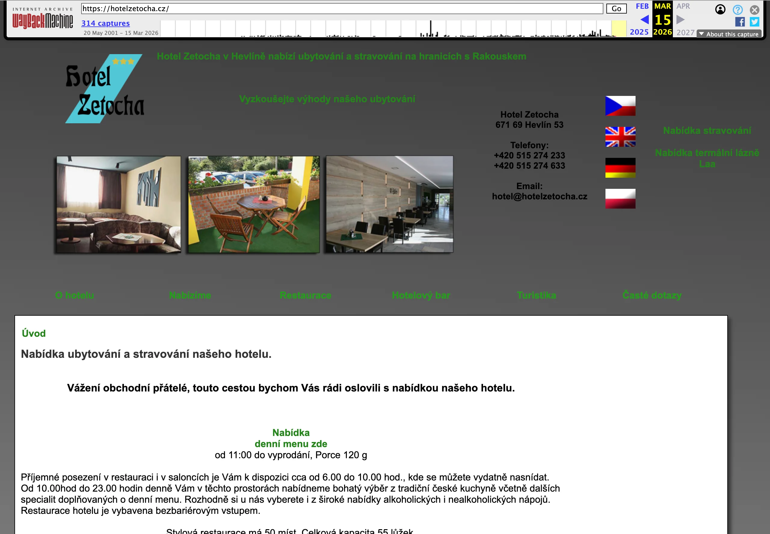 Hotel Zetocha – web v březnu 2026