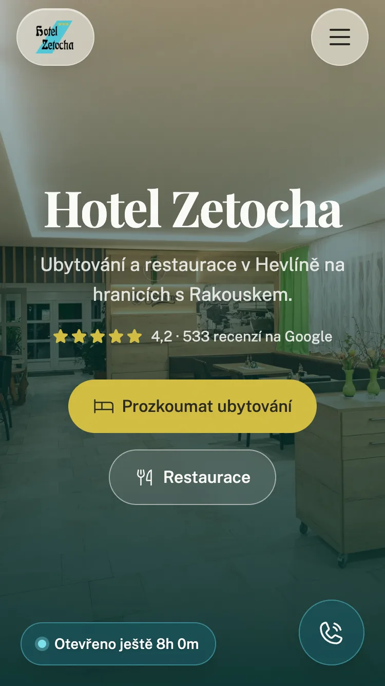 Hotel Zetocha – web na iPhonu SE
