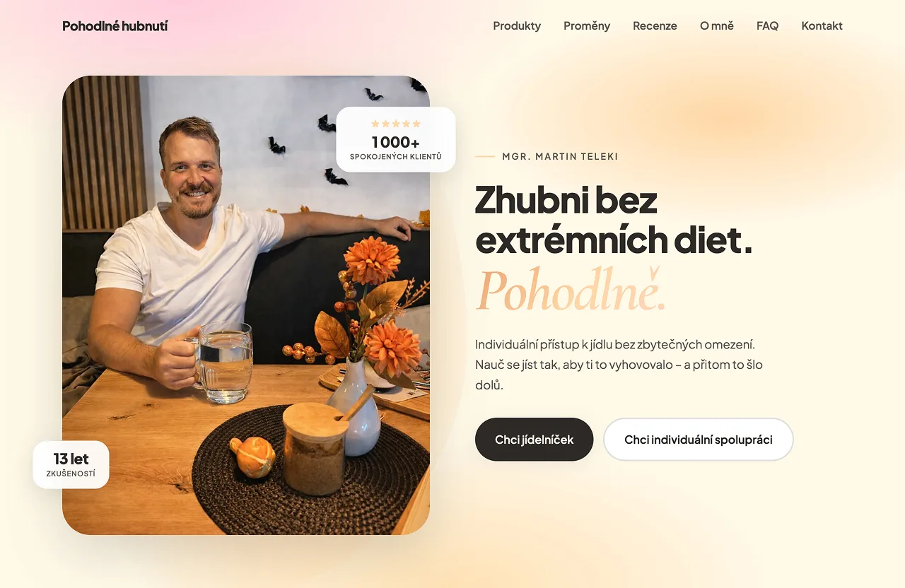 Pohodlné hubnutí – web pro jídelníčky na míru a coaching